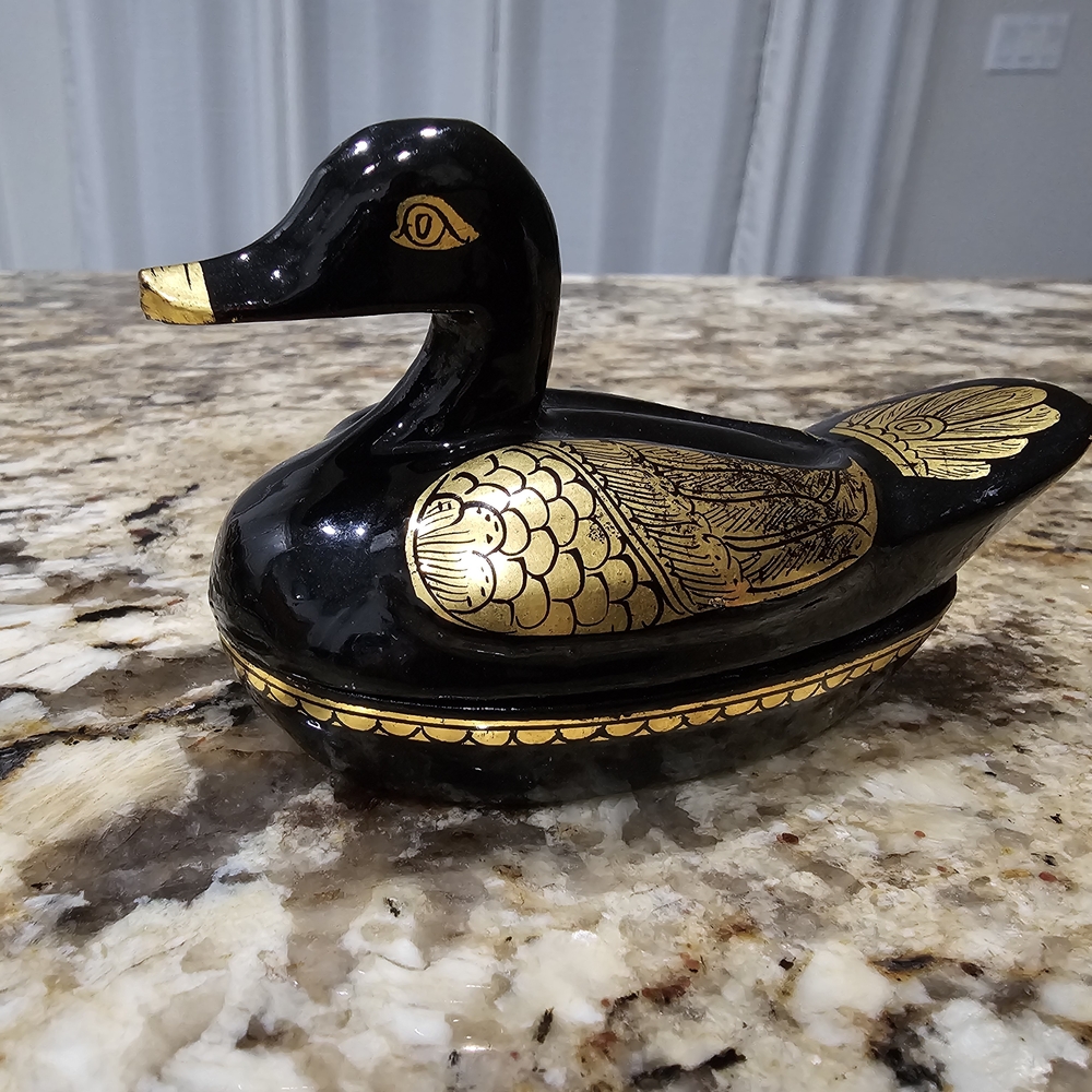 Elegant Black and Gold Duck Trinket